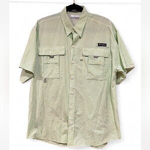 Columbia Men's PFG Super Bahama Short Sleeve Shirt, Green Checkered, Medium